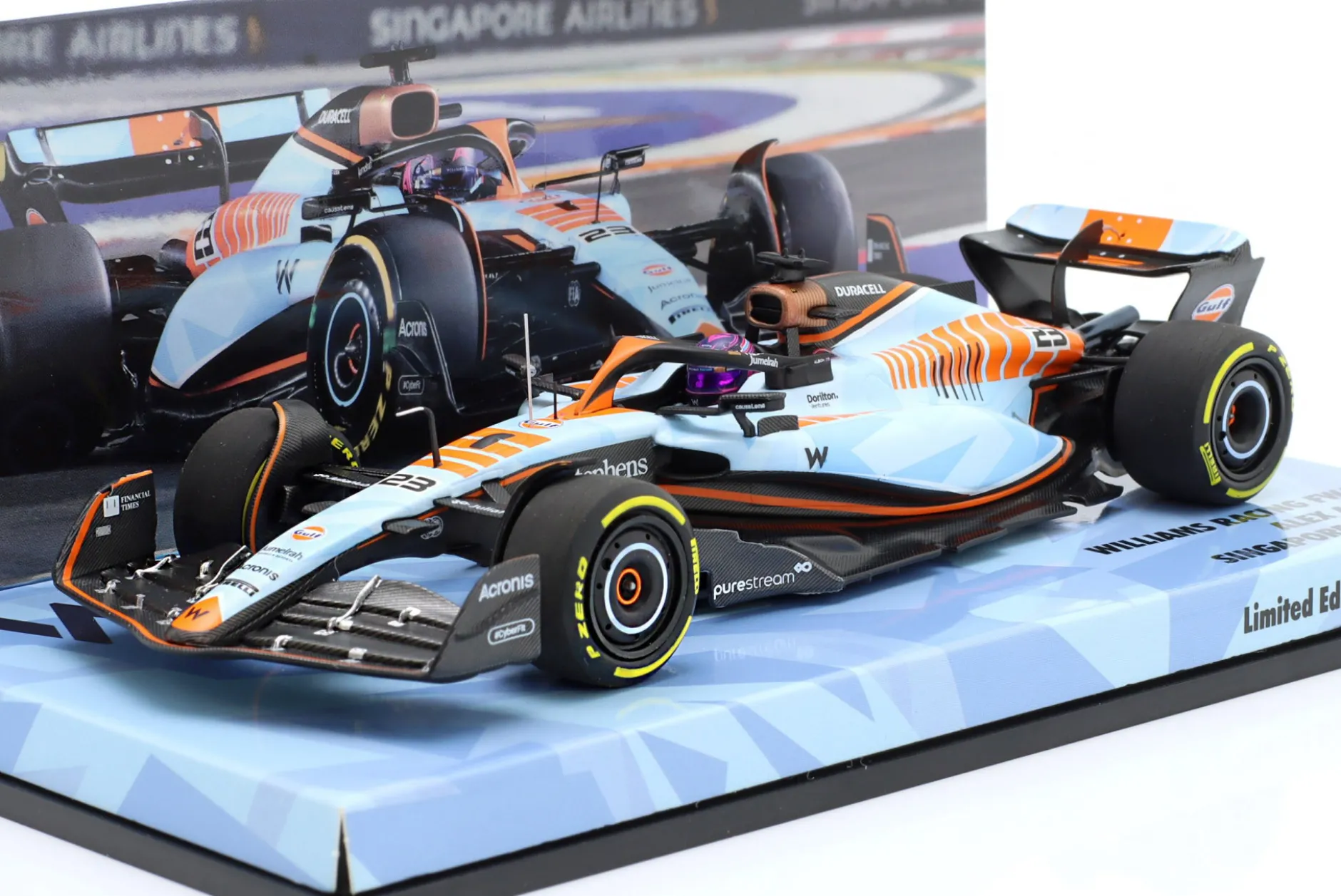 A. Albon Williams FW45 Gulf Design #23 Singapur GP Formel 1 2023 1:43 Minichamps