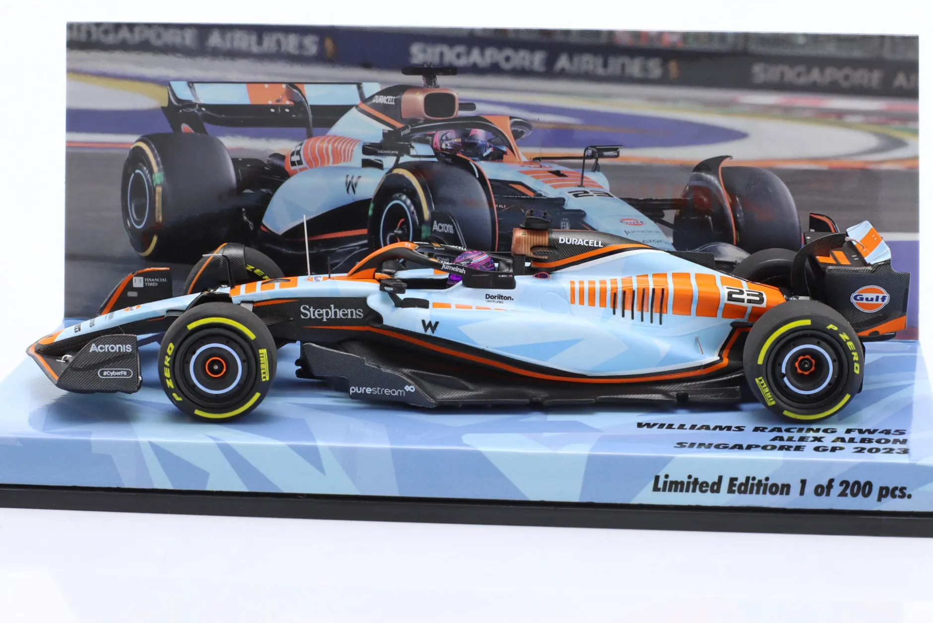 A. Albon Williams FW45 Gulf Design #23 Singapur GP Formel 1 2023 1:43 Minichamps