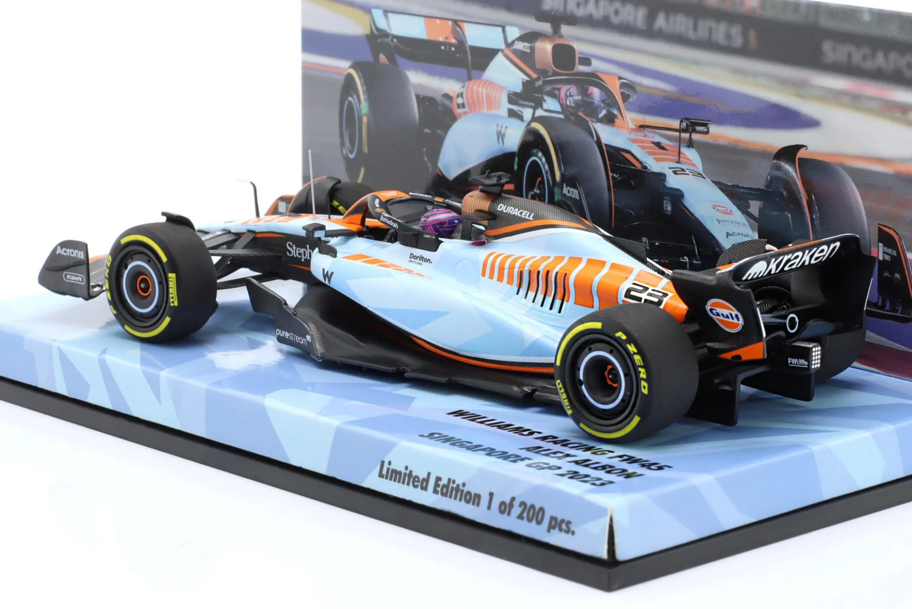 A. Albon Williams FW45 Gulf Design #23 Singapur GP Formel 1 2023 1:43 Minichamps