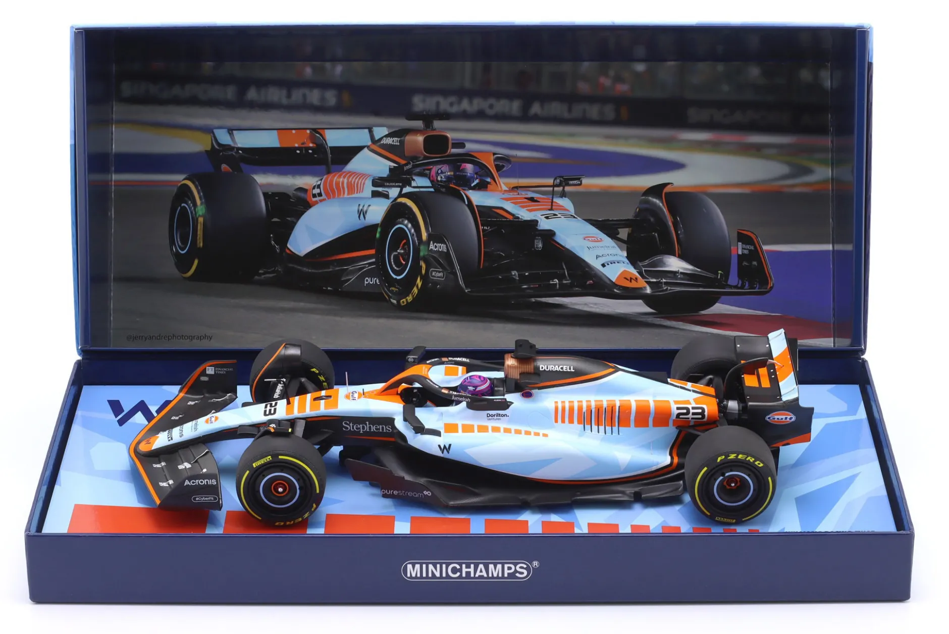 A. Albon Williams FW45 Gulf Design #23 Singapur GP Formel 1 2023 1:18 Minichamps