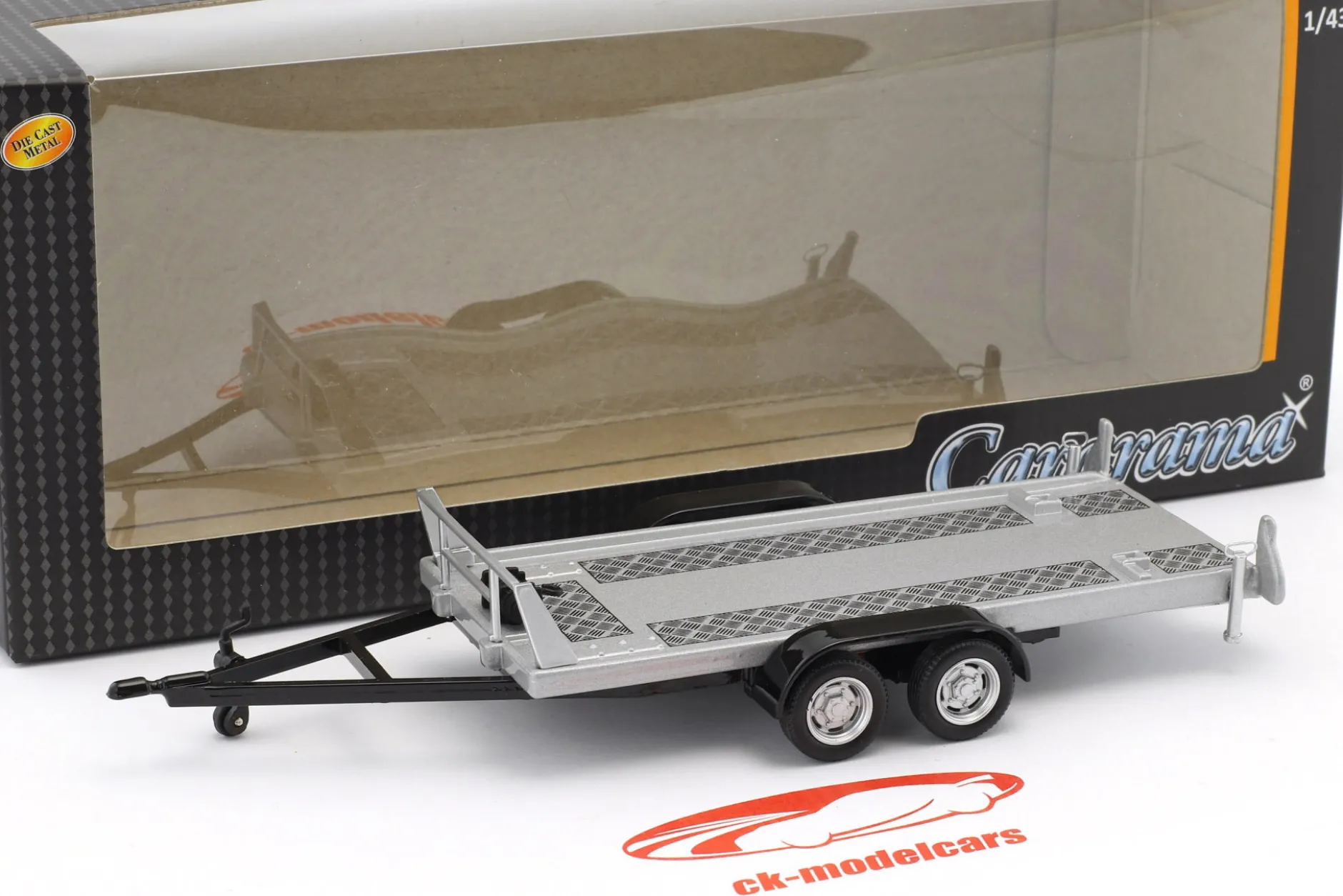 Anhänger Autotransporter-Hänger mit Tandemachse silber 1:43 Cararama