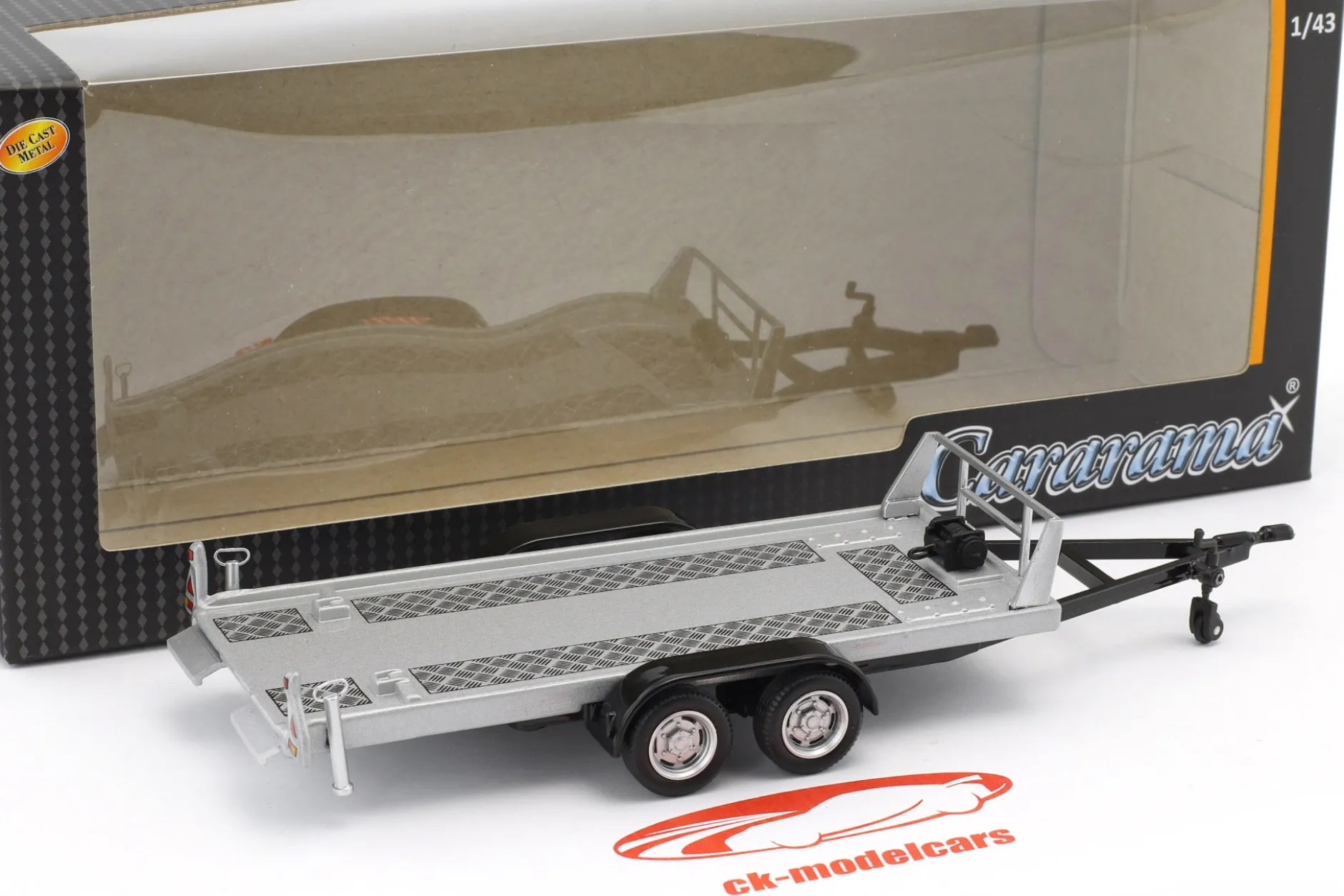 Anhänger Autotransporter-Hänger mit Tandemachse silber 1:43 Cararama