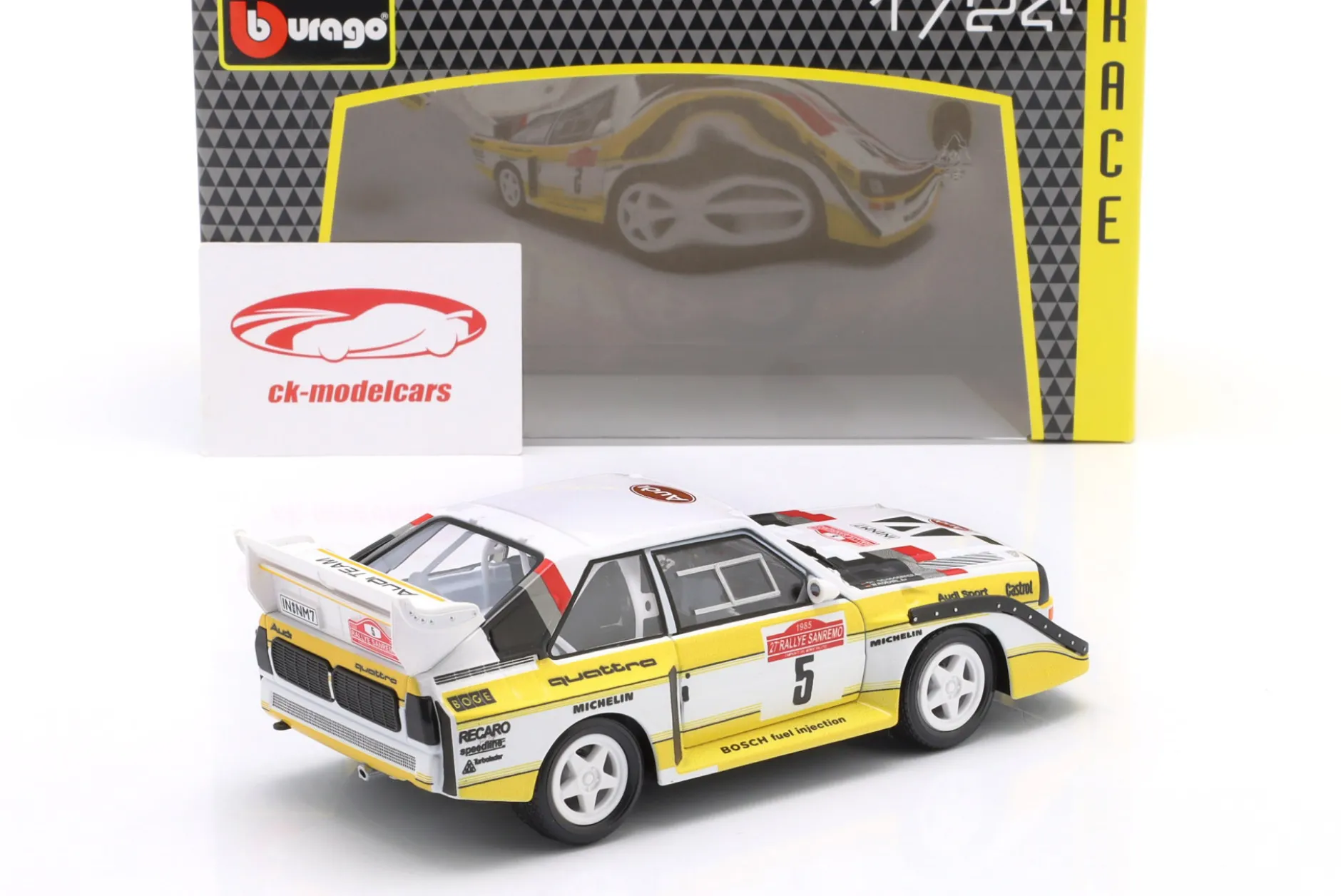 Audi Sport quattro S1 E2 #5 Sieger Rallye SanRemo 1985 Röhrl, Geistdörfer 1:24 Bburago