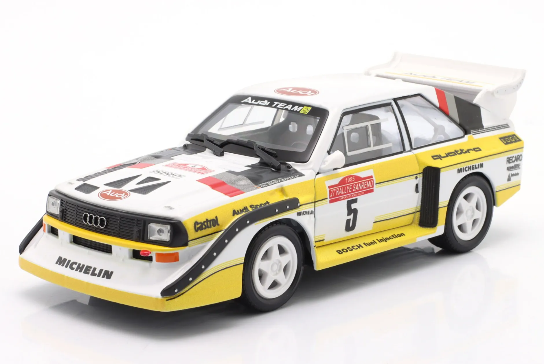 Audi Sport quattro S1 E2 #5 Sieger Rallye SanRemo 1985 Röhrl, Geistdörfer 1:24 Bburago