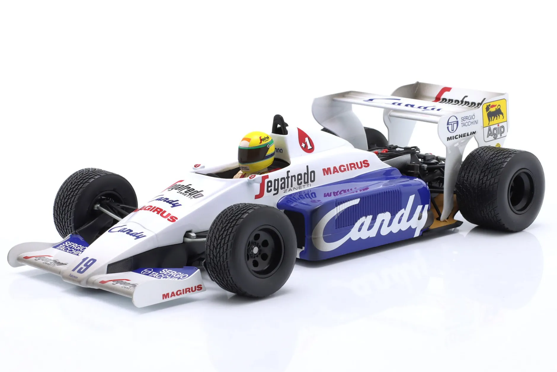 Ayrton Senna Toleman Hart TG184 #19 2nd Monaco GP Formel 1 1984 1:18 Minichamps