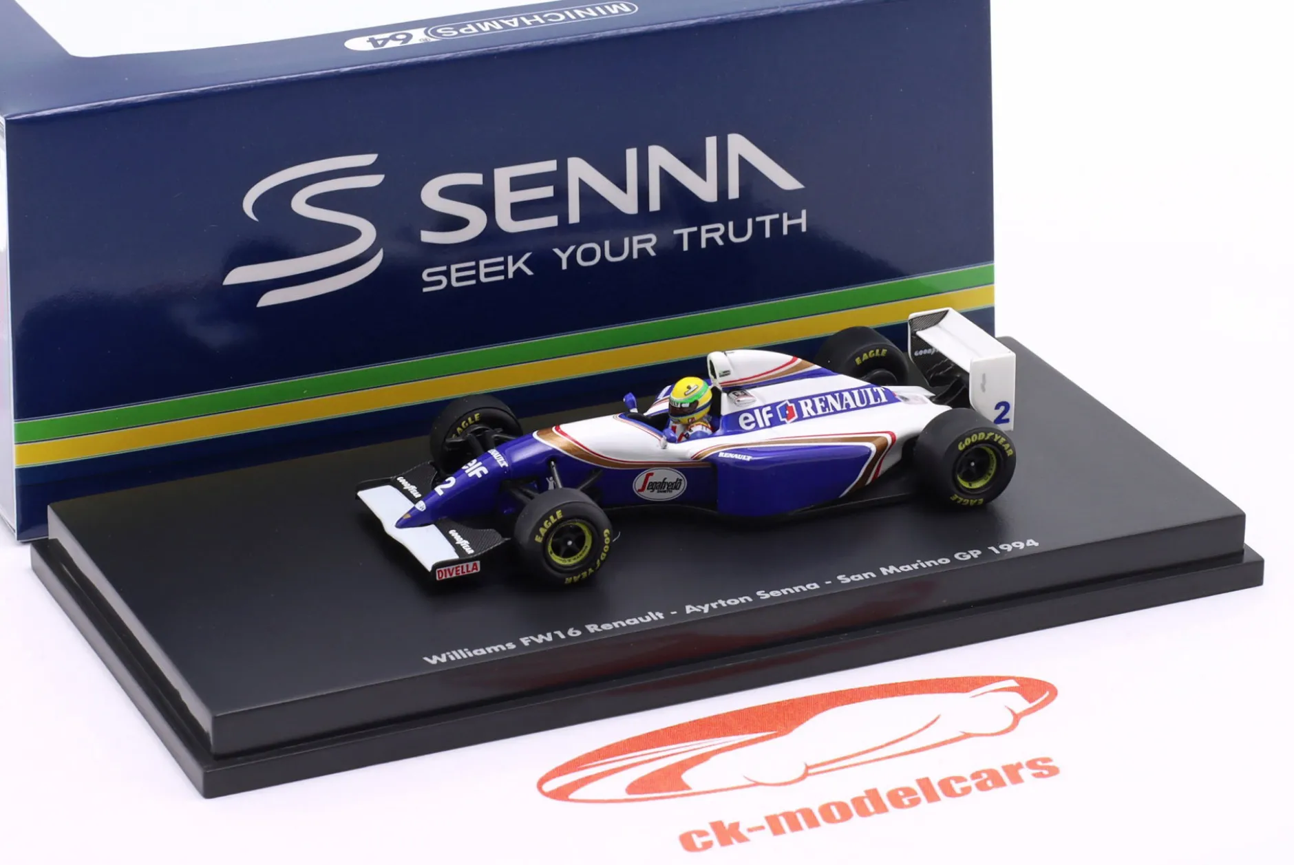 Ayrton Senna Williams FW16 #2 San Marino GP Formel 1 1994 1:64 Minichamps