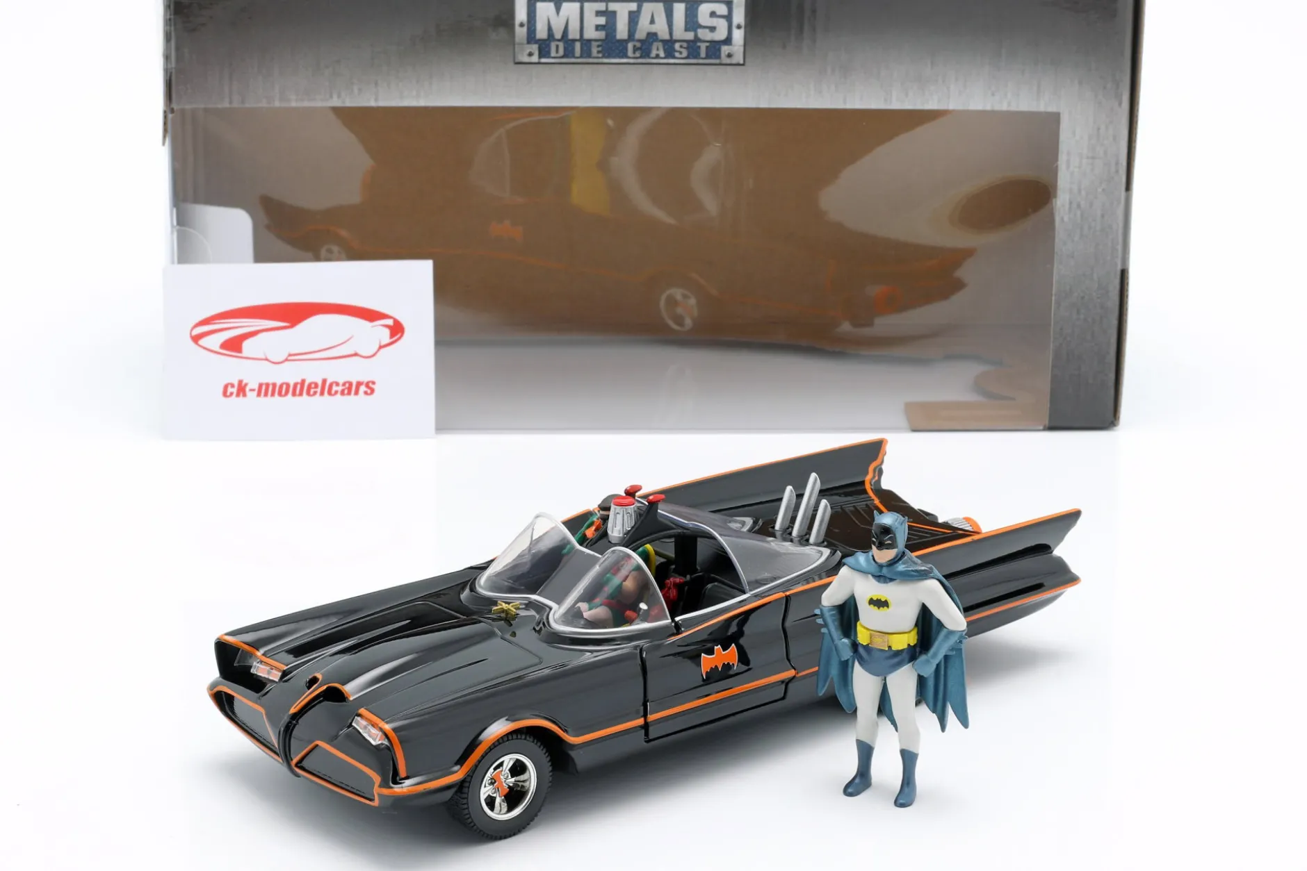 Batmobile mit Batman und Robin Figuren Classic TV-Serie 1966 1:24 Jada Toys