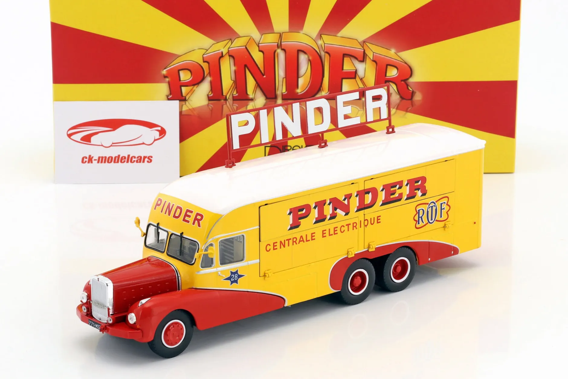 Bernard 28 Electrical Truck Pinder Zirkus Baujahr 1951 gelb / rot 1:43 Direkt Collections