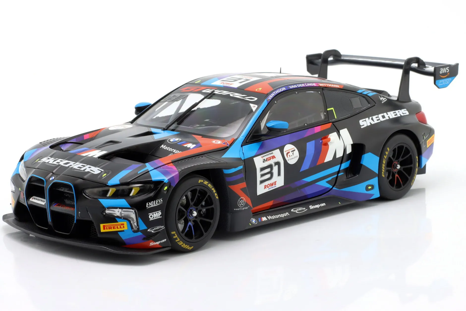 BMW M4 GT3 Evo #31 8th 24h Spa 2025 Vanthoor, van der Linde, Wittmann 1:18 Minichamps