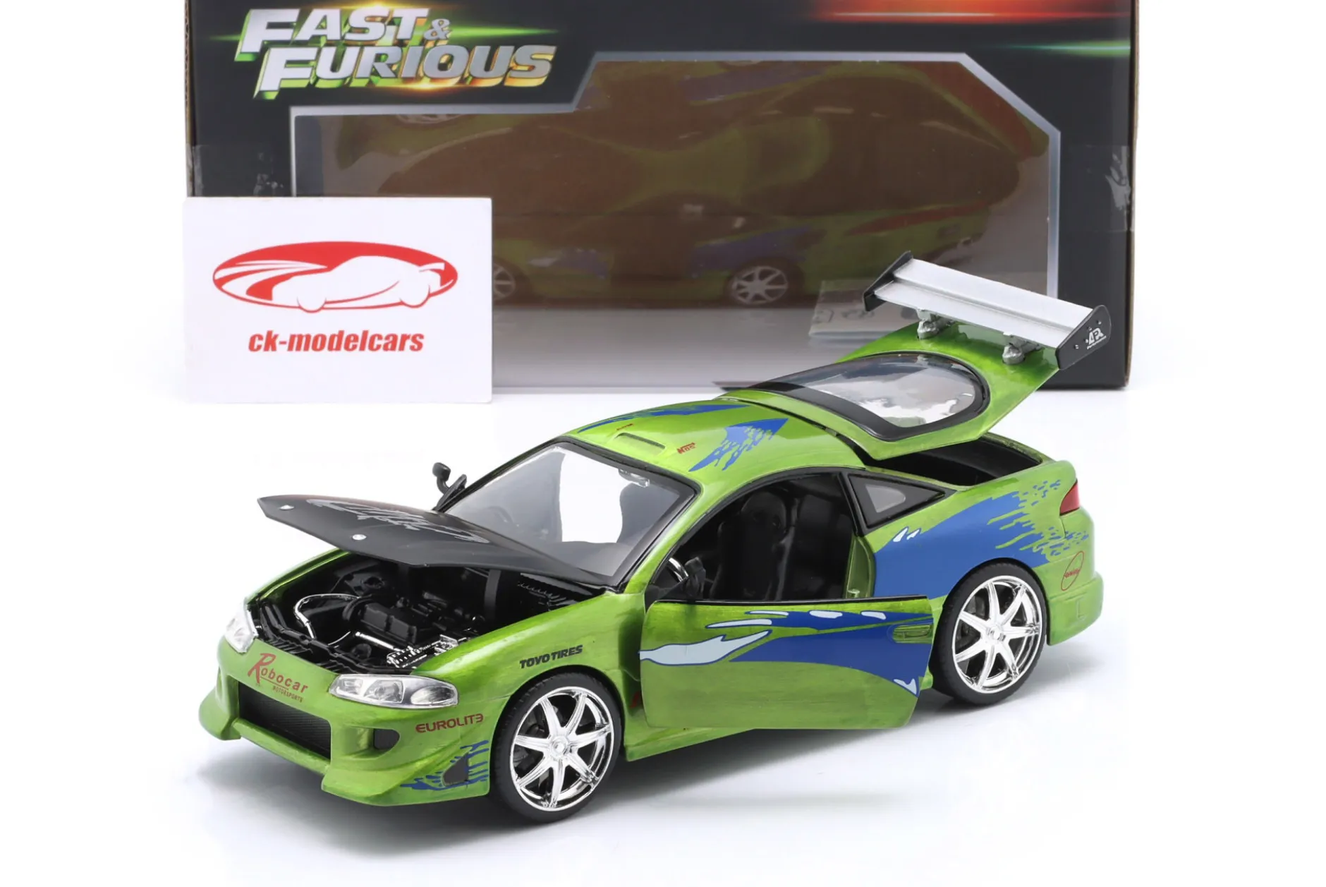 Brian's Mitsubishi Eclipse Fast & Furious (2001) grün / Dekor 1:24 Jada Toys