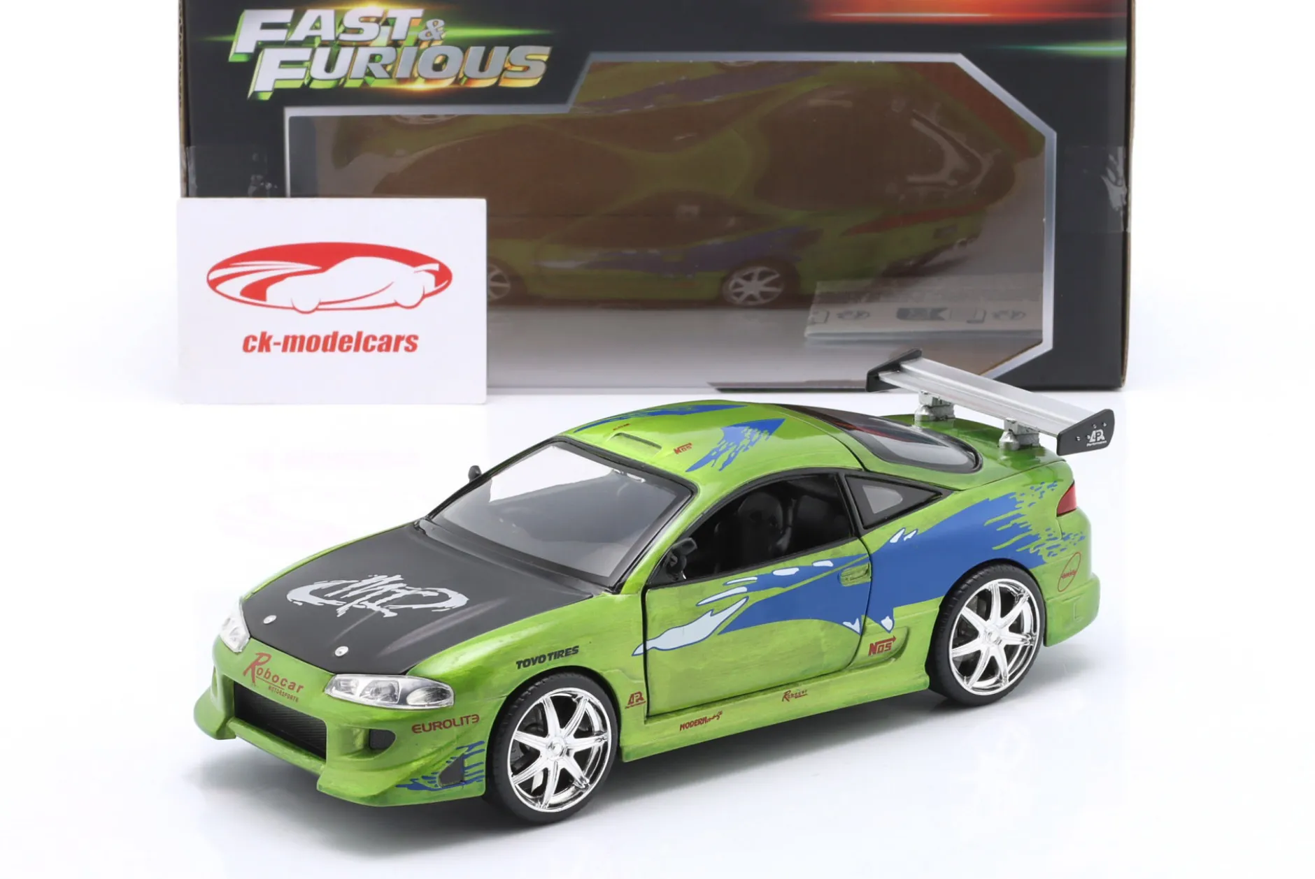 Brian's Mitsubishi Eclipse Fast & Furious (2001) grün / Dekor 1:24 Jada Toys