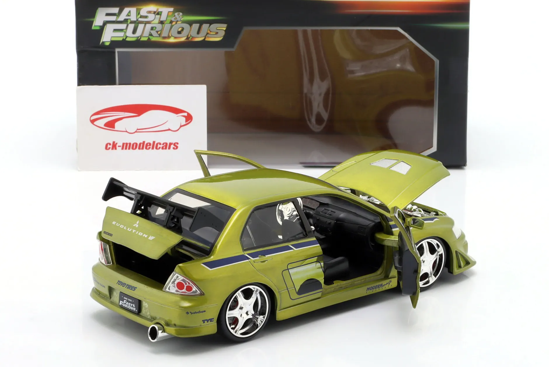 Brian's Mitsubishi Lancer Evo VII 2 Fast 2 Furious (2003) grün 1:24 Jada Toys