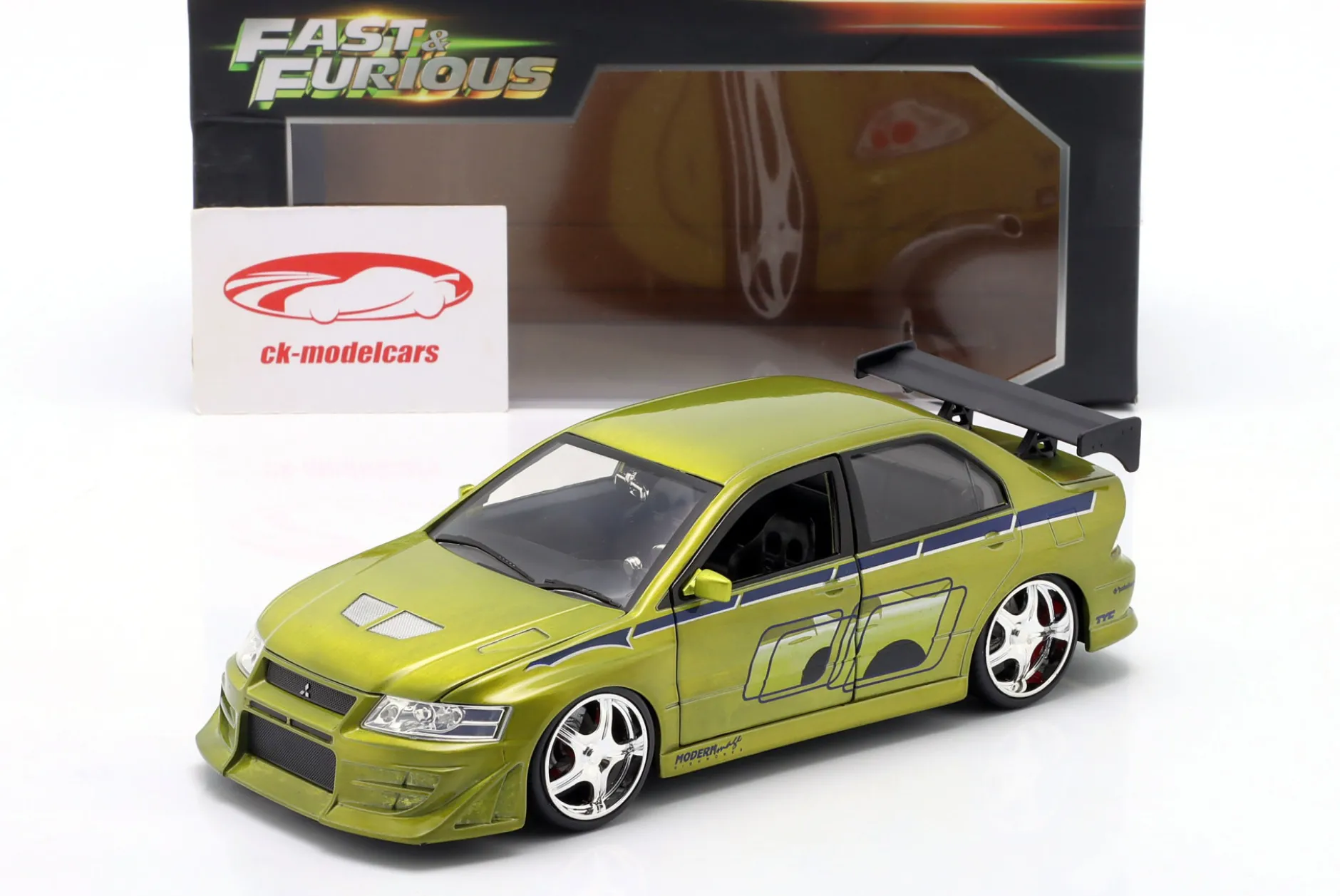 Brian's Mitsubishi Lancer Evo VII 2 Fast 2 Furious (2003) grün 1:24 Jada Toys