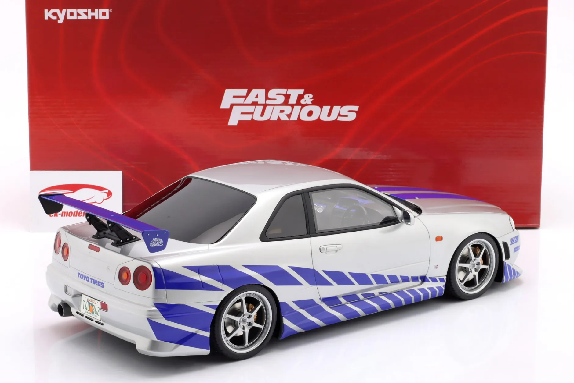 Brian's Nissan Skyline GT-R (R34) Film 2 Fast 2 Furious (2003) silber / blau 1:12 Kyosho
