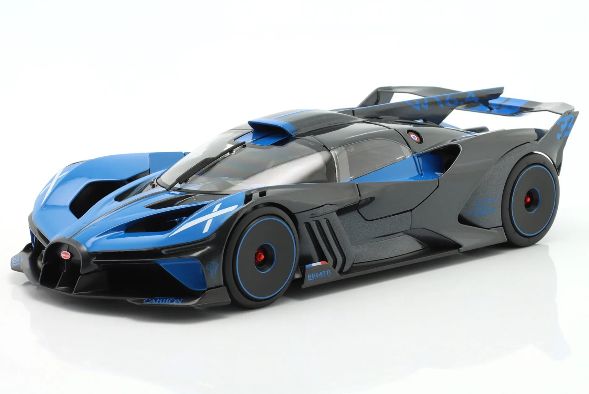 Bugatti Bolide W16.4 Baujahr 2020 blau / carbon 1:18 Bburago