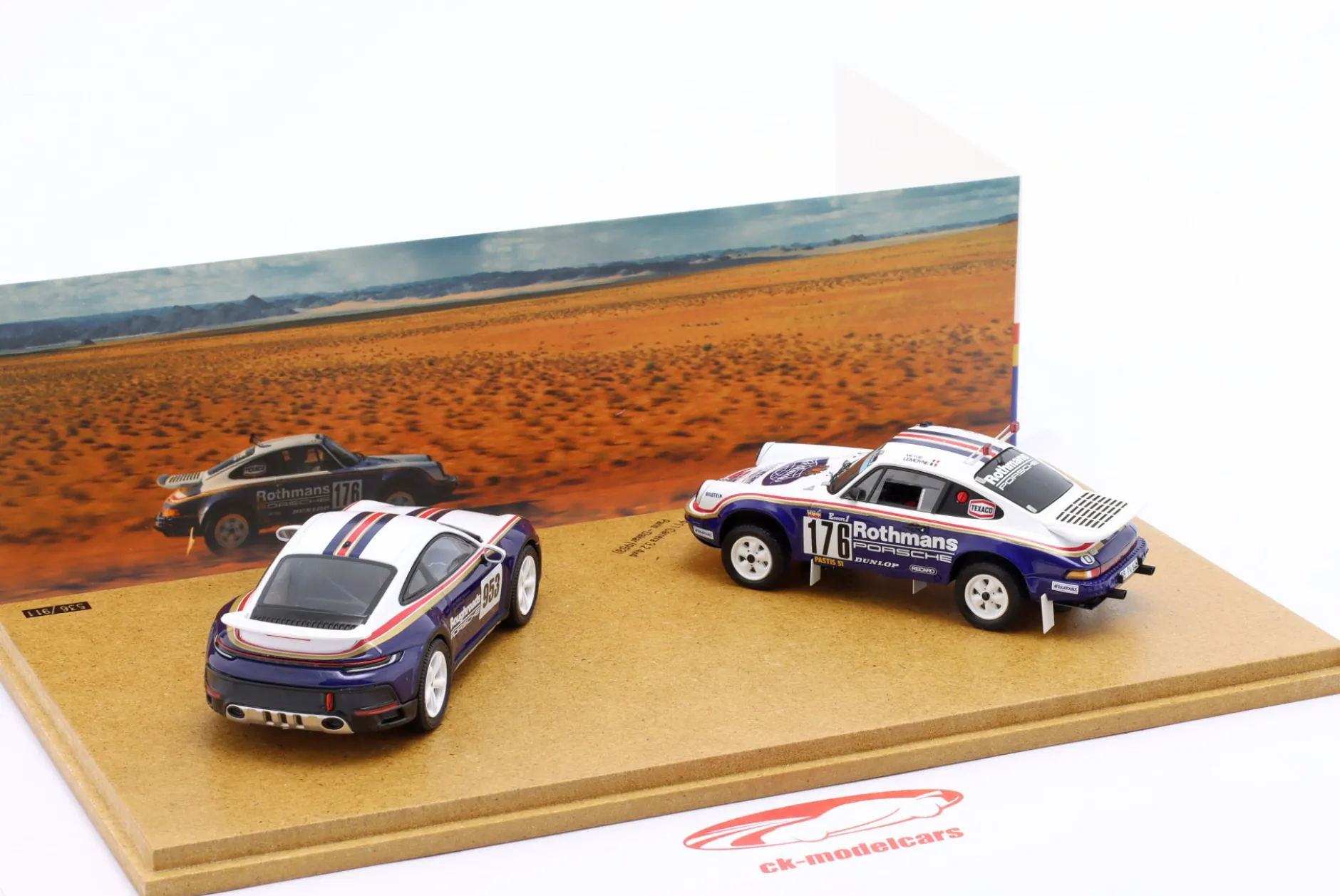 2-Car Set 911 Dakar Rallye Rothmans: Porsche 953 #176 & 911 Dakar 1:43 Spark