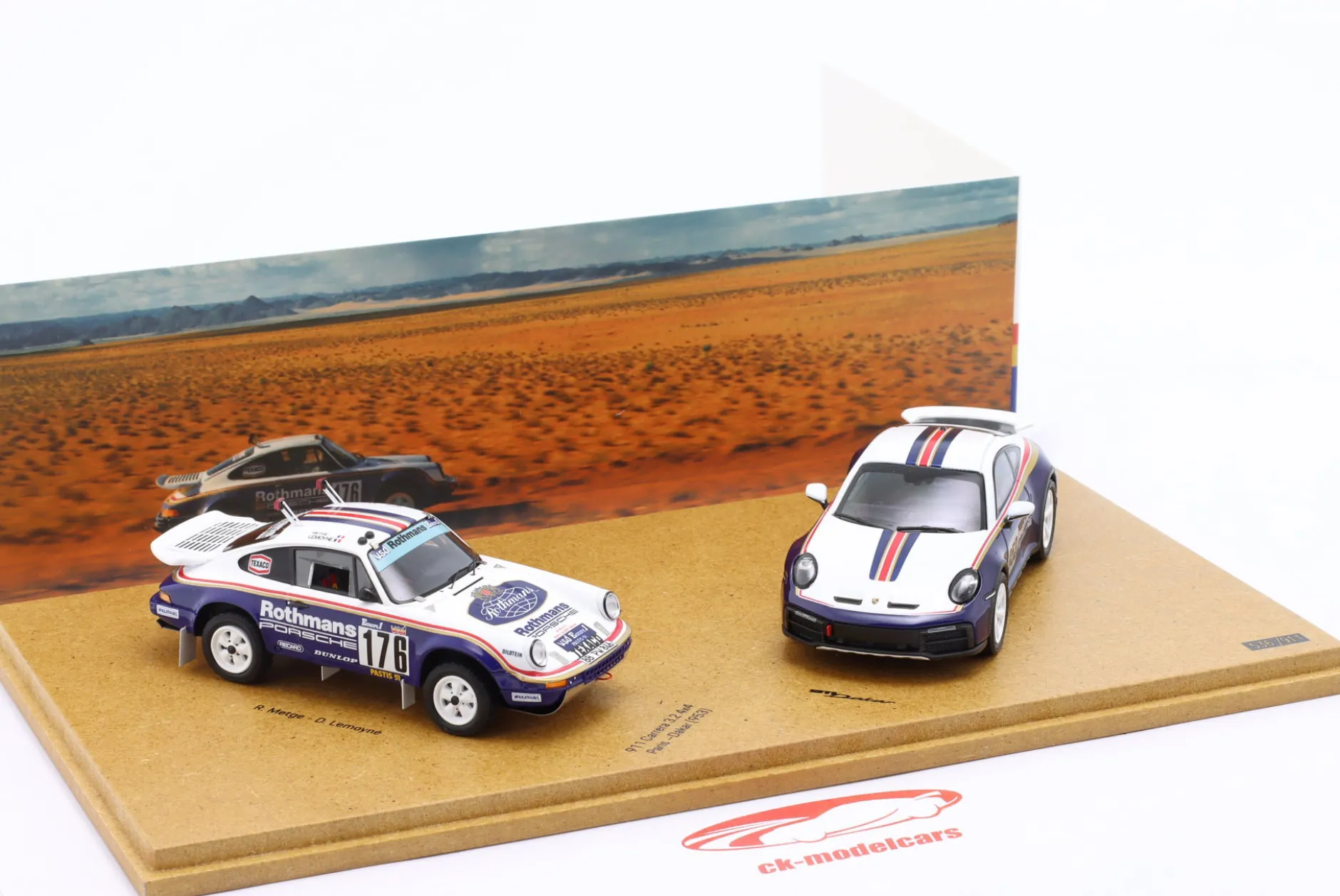 2-Car Set 911 Dakar Rallye Rothmans: Porsche 953 #176 & 911 Dakar 1:43 Spark