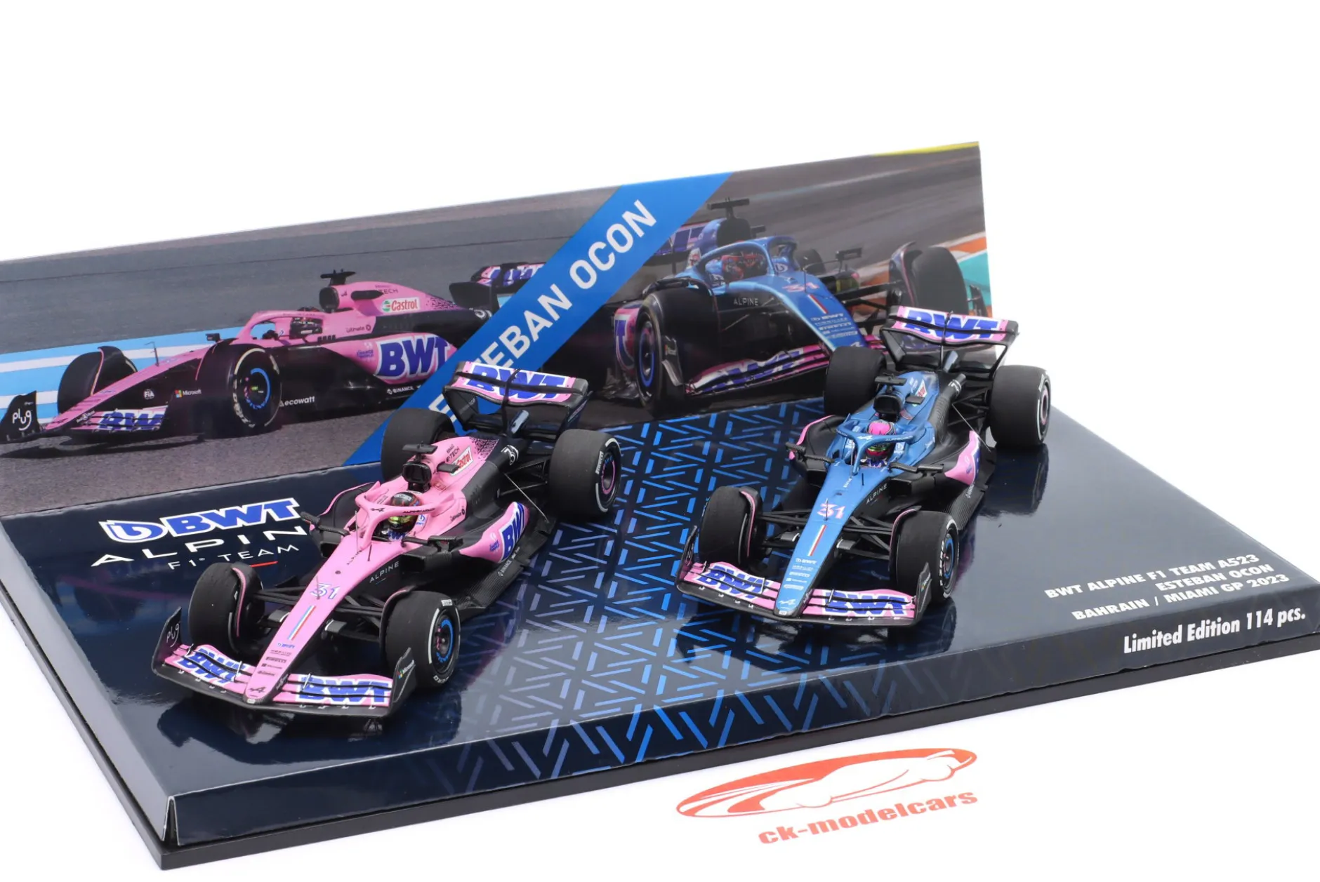 2-Car Set Esteban Ocon #31 Bahrain & Miami GP Formel 1 2023 1:43 Minichamps