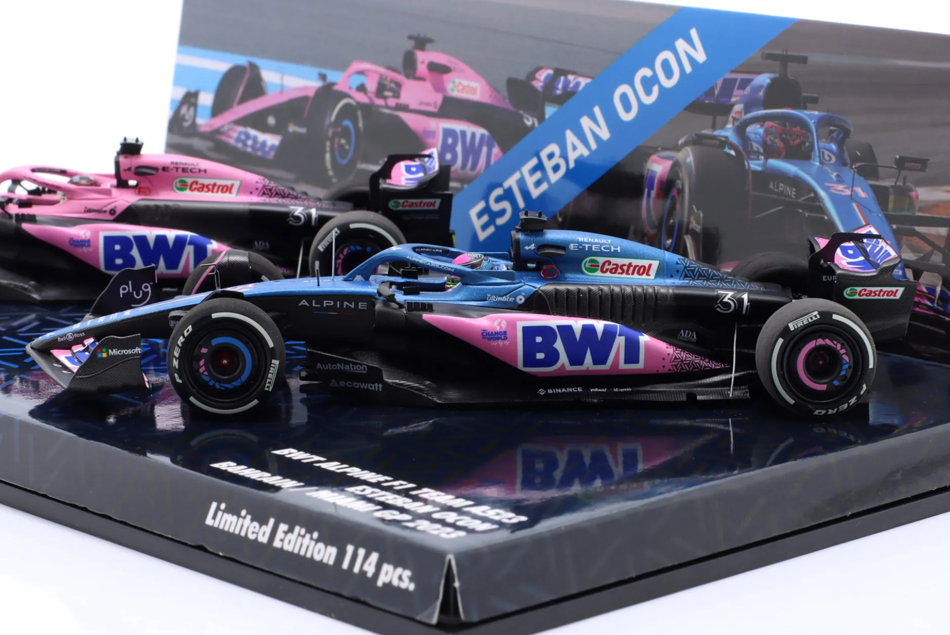2-Car Set Esteban Ocon #31 Bahrain & Miami GP Formel 1 2023 1:43 Minichamps