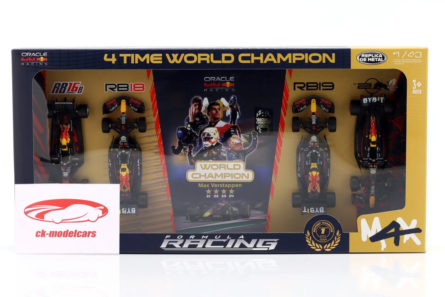 4-Car Set Max Verstappen Red Bull Formel 1 Weltmeister 2021-2024 1:43 Bburago