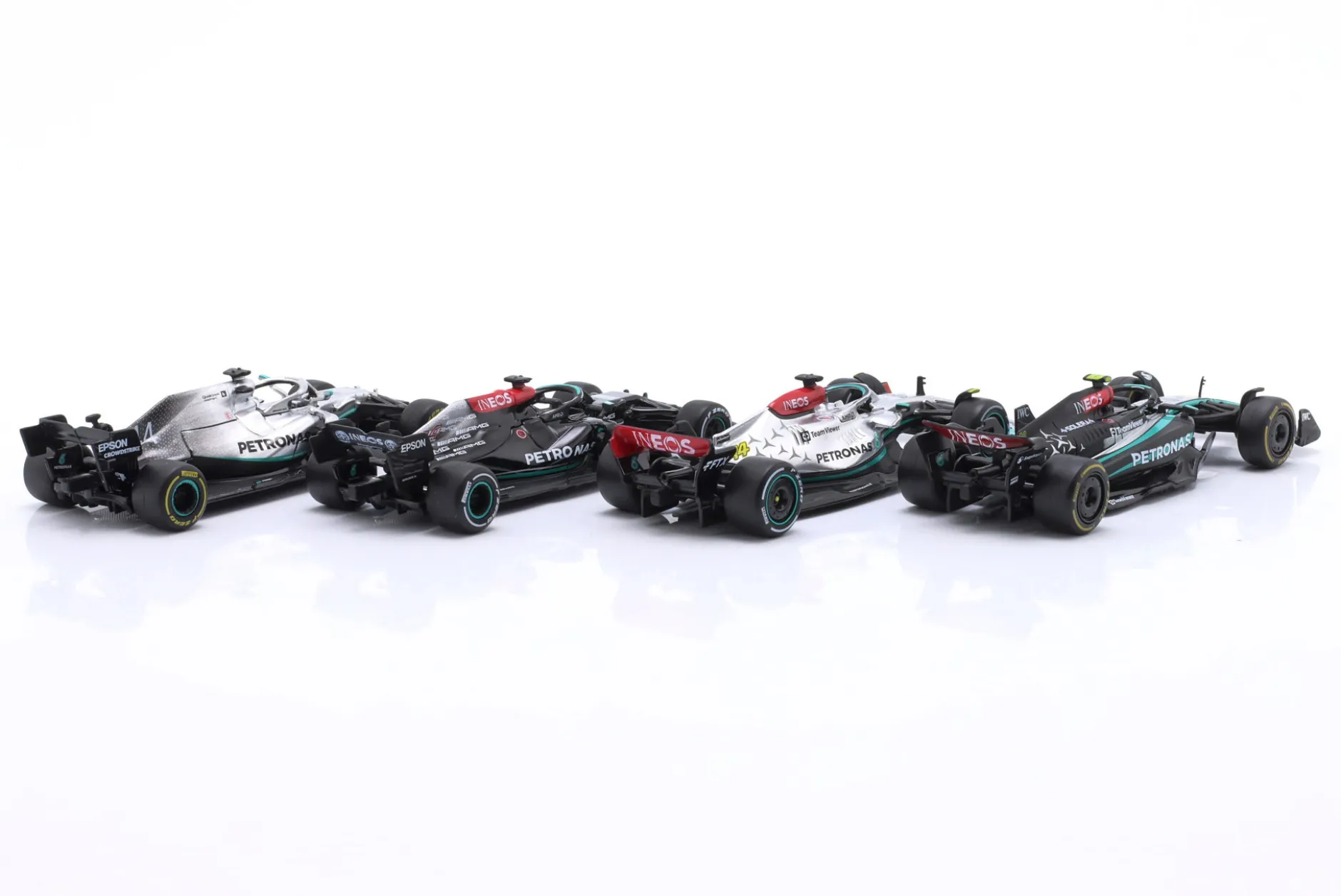 4-Car Set Mercedes-AMG Petronas Lewis Hamilton Formel 1 2019-2024 1:43 Bburago