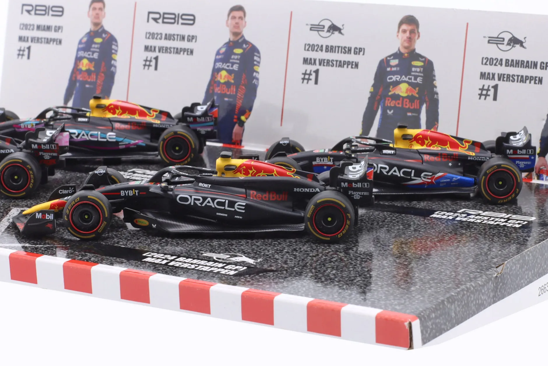 4-Car Set M. Verstappen Red Bull Racing Formel 1 Weltmeister 2023-2024 1:43 Bburago