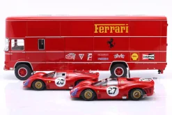 3-Car Set: OM Fiat 150 Rolfo Renntransporter mit 2x Ferrari 330 P3 1:18 WERK83