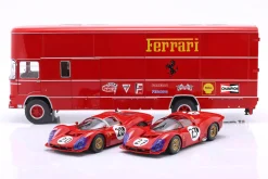 3-Car Set: OM Fiat 150 Rolfo Renntransporter mit 2x Ferrari 330 P3 1:18 WERK83