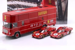 3-Car Set: OM Fiat 150 Rolfo Renntransporter mit 2x Ferrari 512S 1:18 WERK83