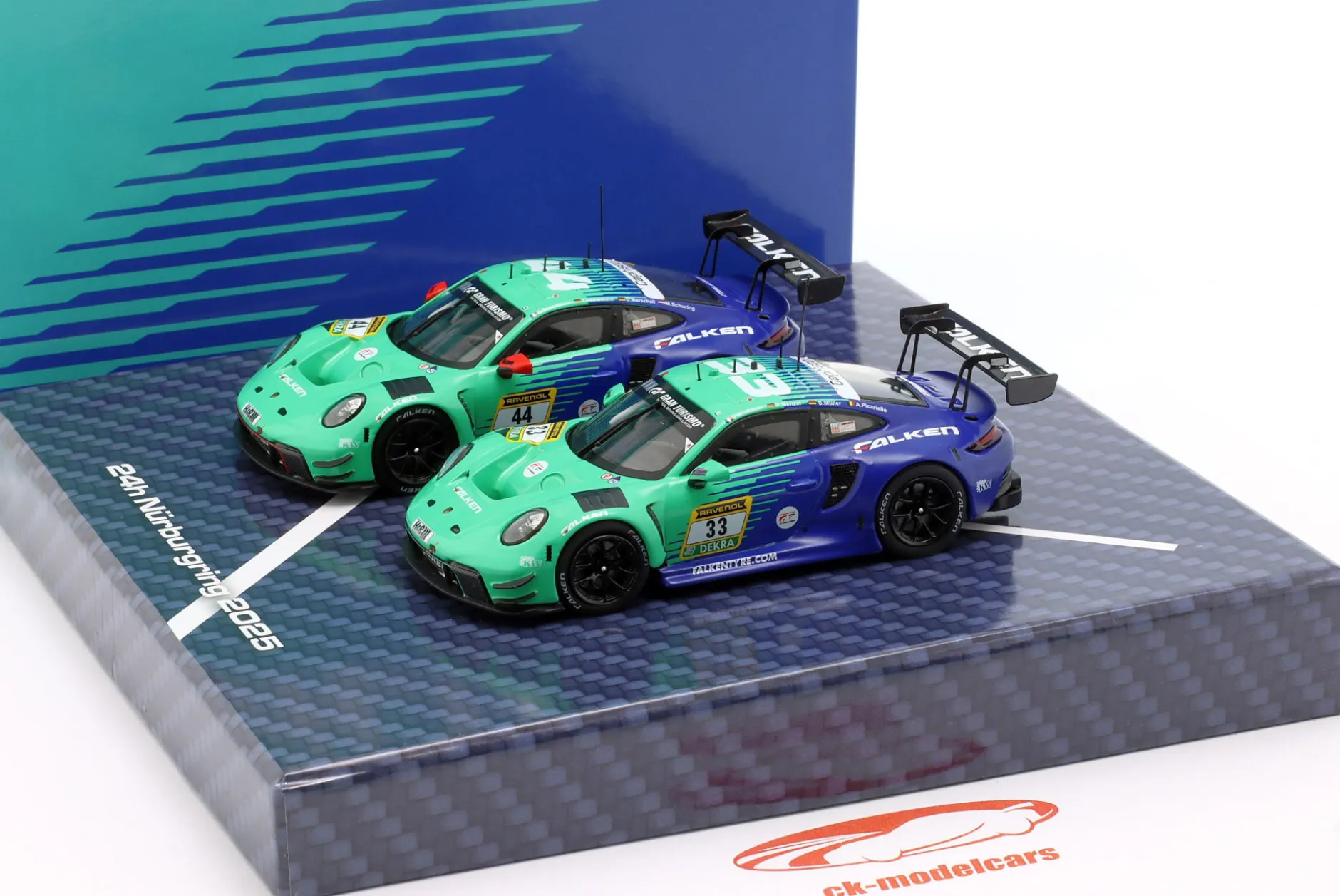 2-Car Set Porsche 911 GT3 R #44 #33 24h Nürburgring 2025 Falken Motorsports 1:43 Ixo