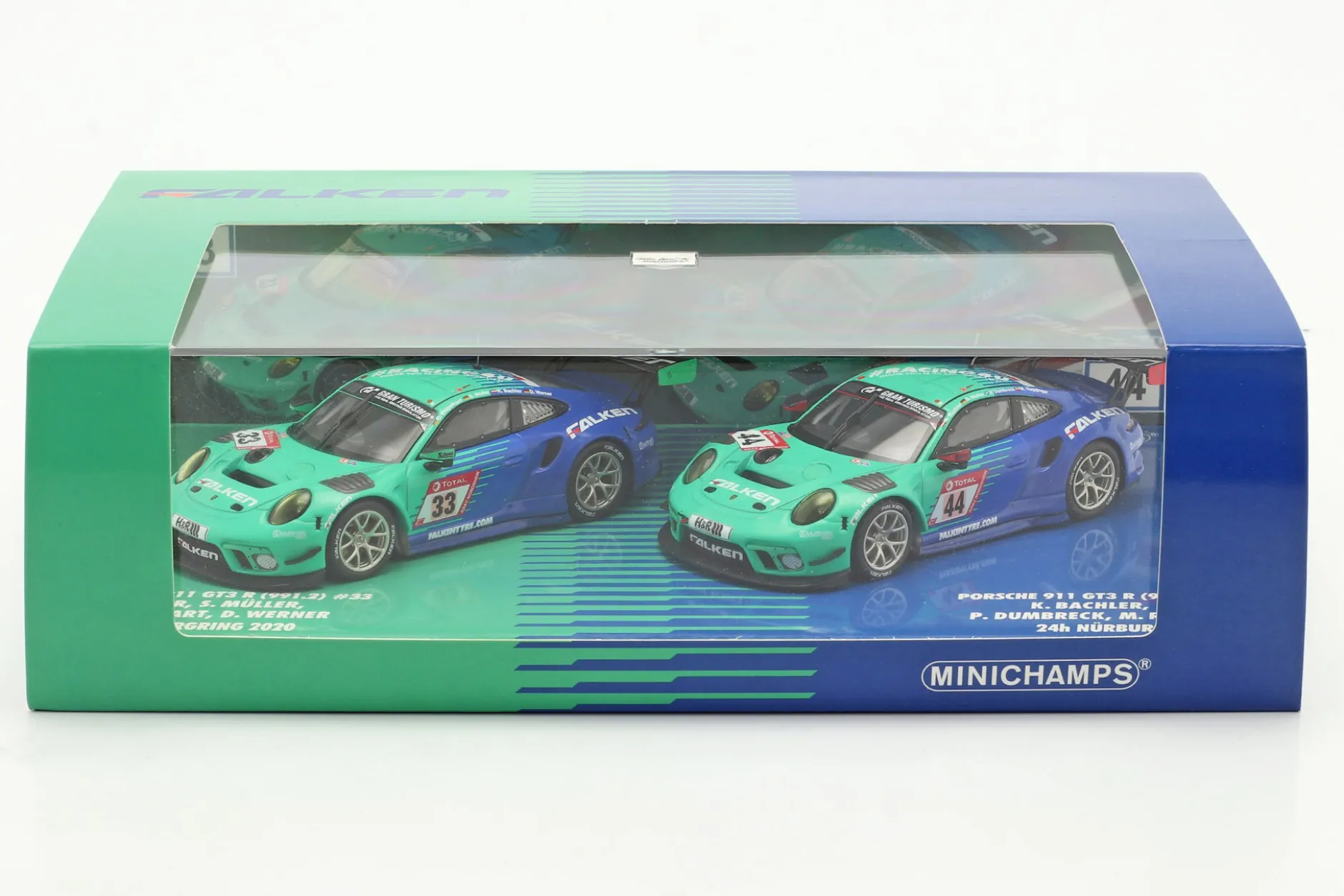 2-Car Set Porsche 911 GT3 R #44 #33 24h Nürburgring 2020 Falken Motorsports 1:43 Minichamps