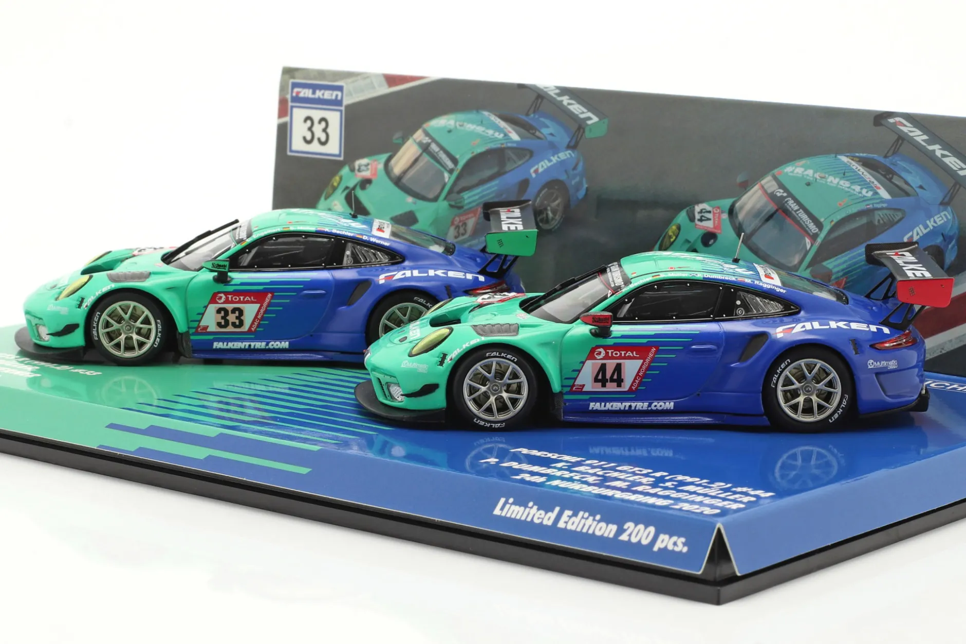 2-Car Set Porsche 911 GT3 R #44 #33 24h Nürburgring 2020 Falken Motorsports 1:43 Minichamps