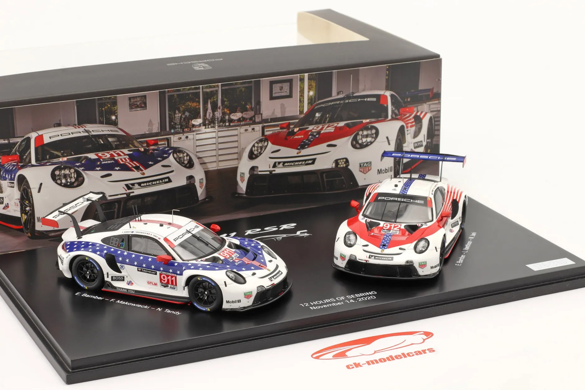 2-Car Set Porsche 911 RSR #911 & #912 12h Sebring 2020 1:43 Spark