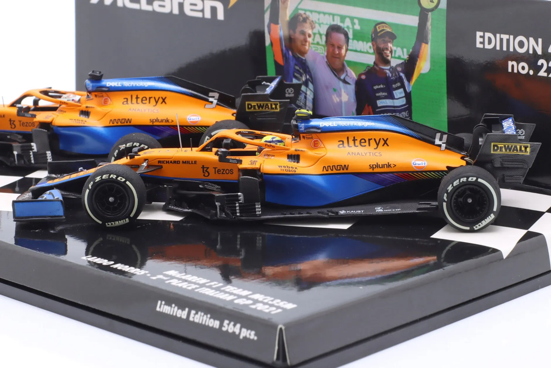 2-Car Set Ricciardo #3 Sieger & Norris #4 2nd Italien GP Formel 1 2021 1:43 Minichamps