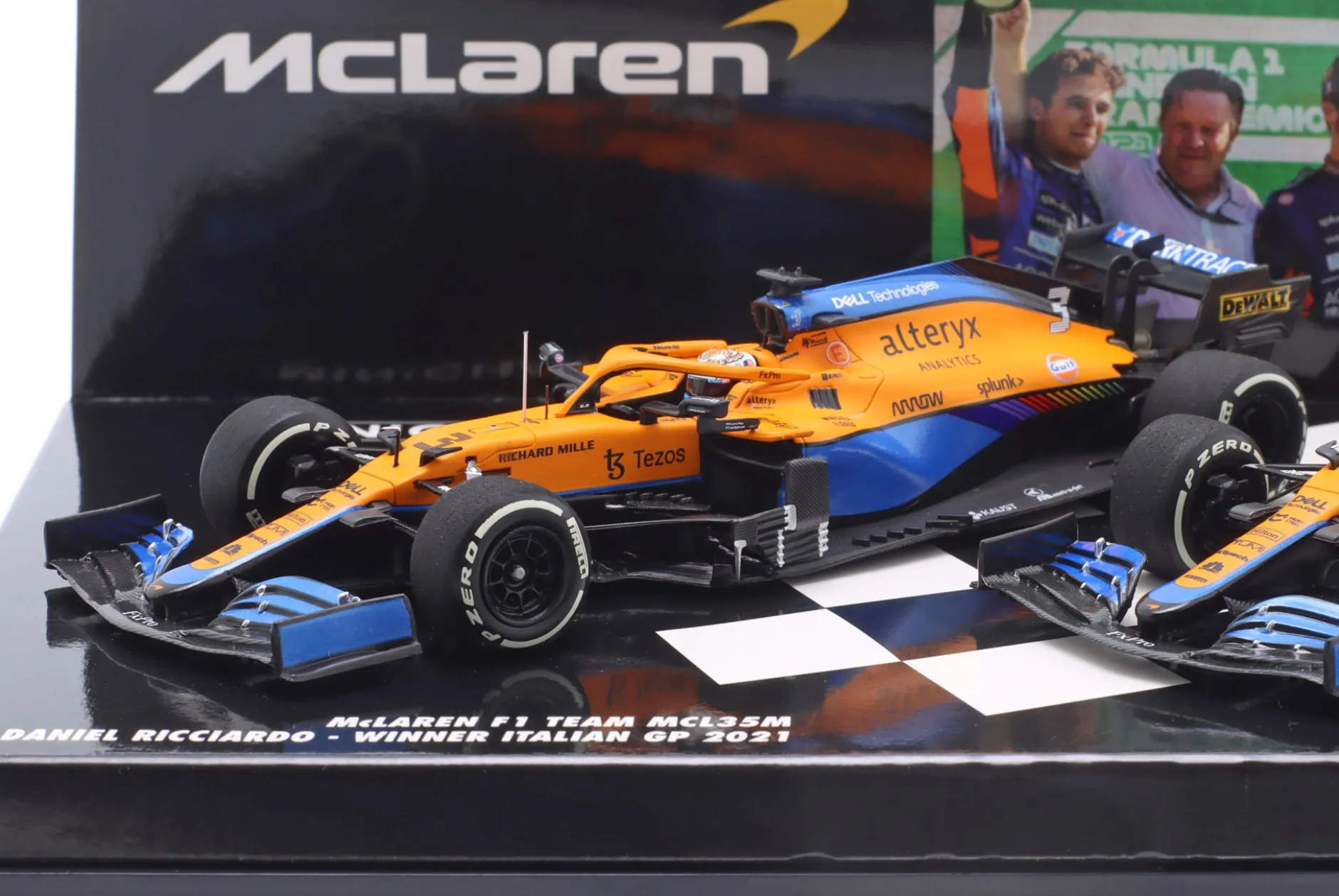 2-Car Set Ricciardo #3 Sieger & Norris #4 2nd Italien GP Formel 1 2021 1:43 Minichamps