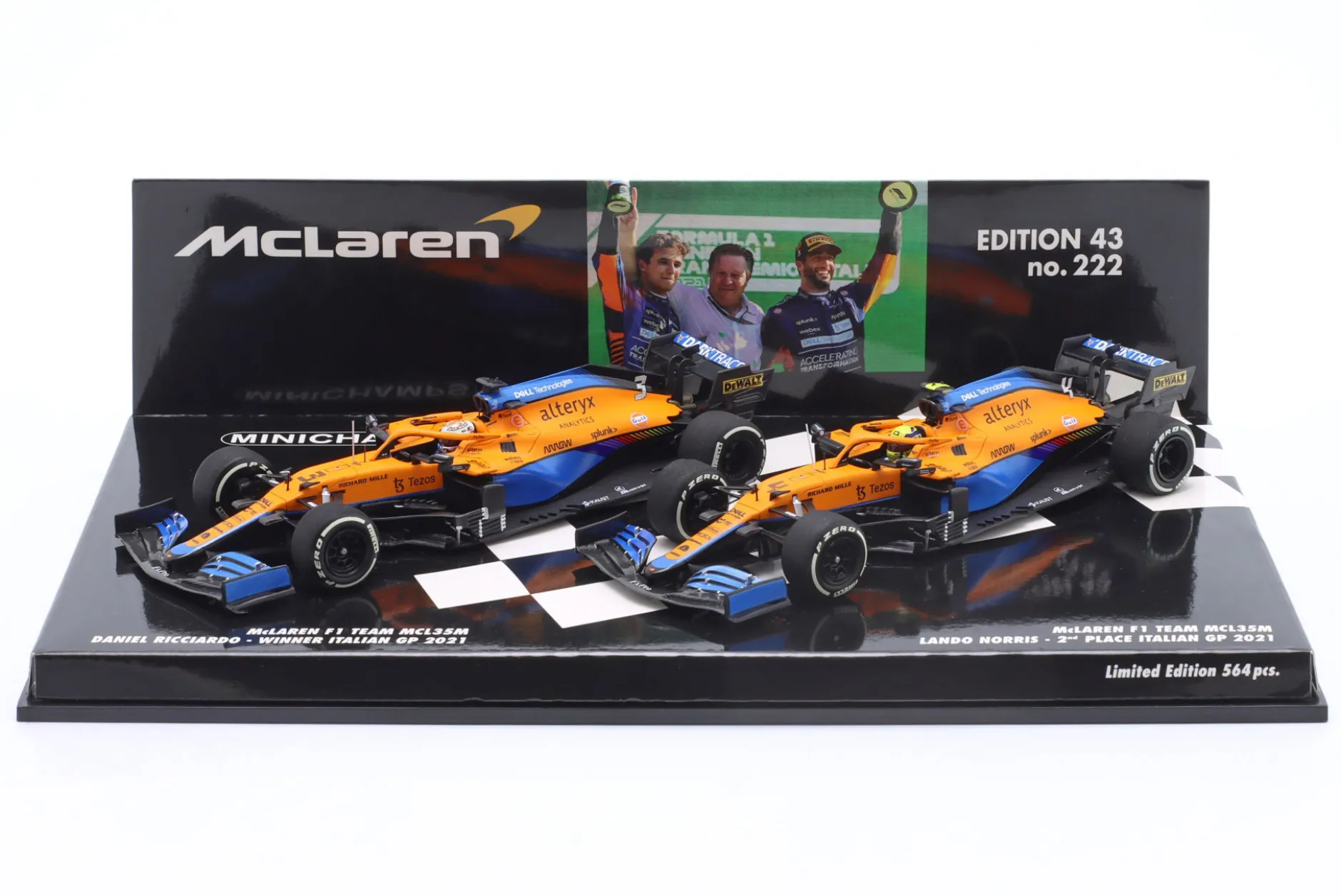 2-Car Set Ricciardo #3 Sieger & Norris #4 2nd Italien GP Formel 1 2021 1:43 Minichamps