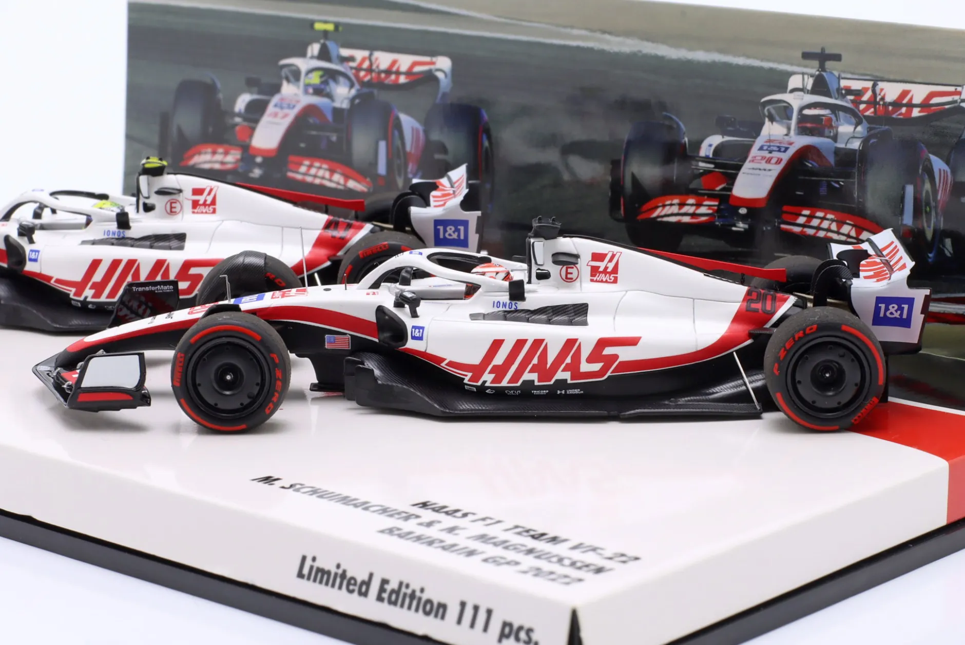 2-Car Set Schumacher #47 & Magnussen #20 Bahrain GP Formel 1 2022 1:43 Minichamps