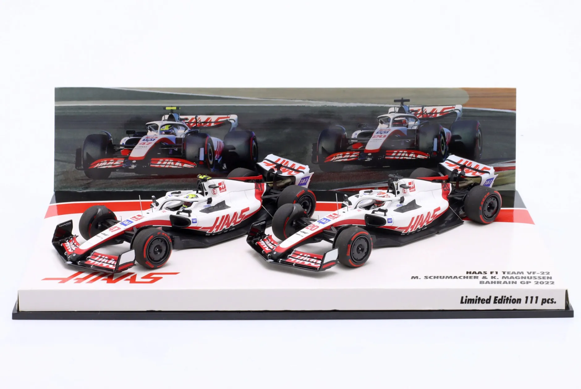 2-Car Set Schumacher #47 & Magnussen #20 Bahrain GP Formel 1 2022 1:43 Minichamps