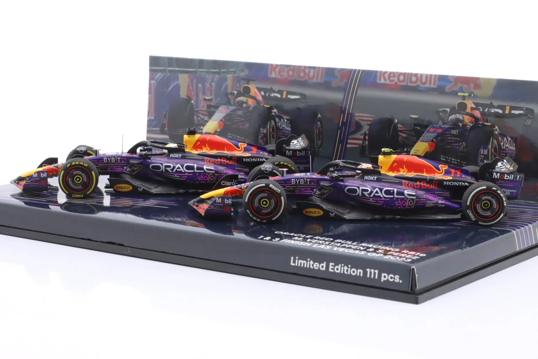 2-Car Set Verstappen #1 & Perez #11 Las Vegas GP Formel 1 Weltmeister 2023 1:43 Minichamps