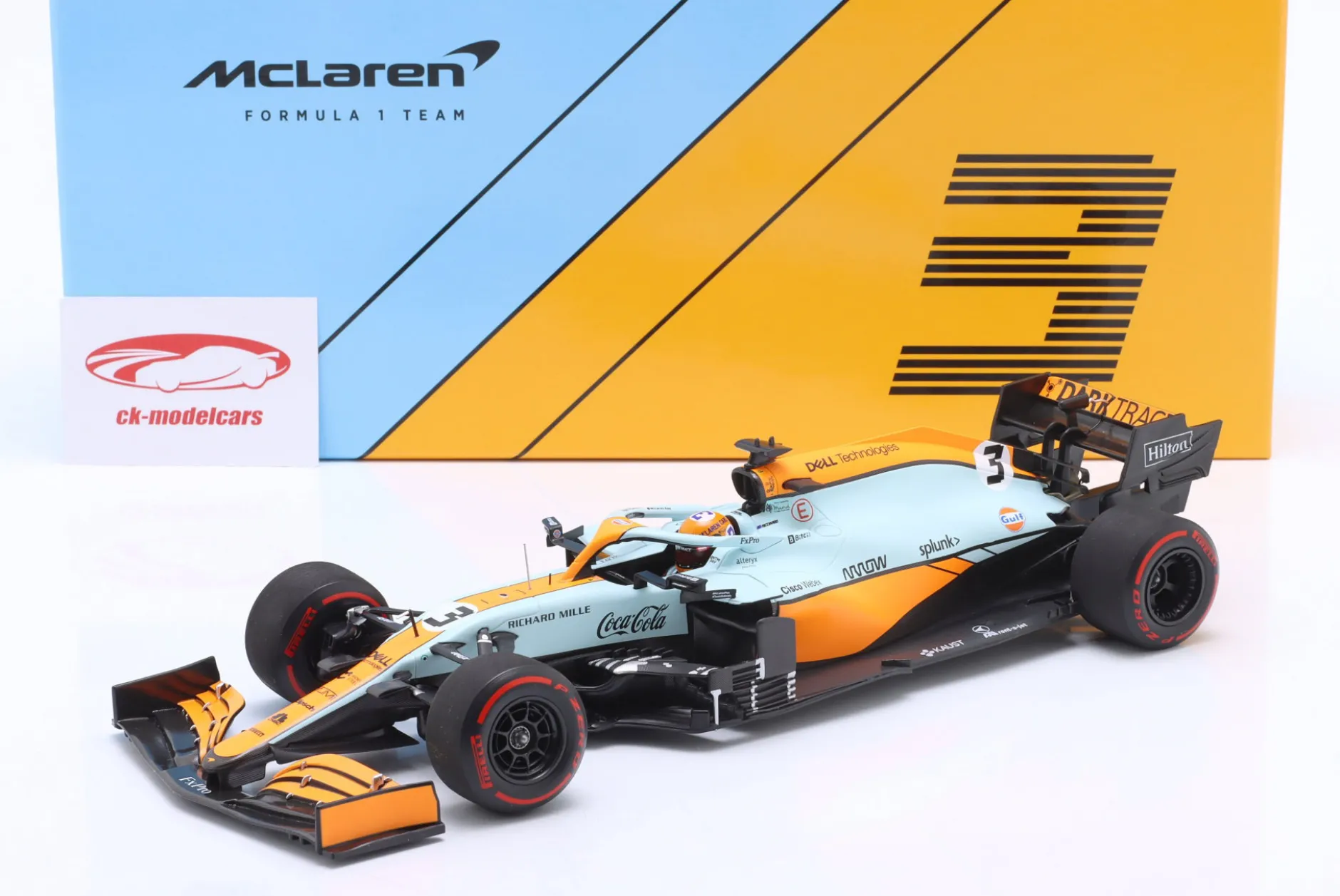 Daniel Ricciardo McLaren MCL35M Gulf #3 Monaco GP Formel 1 2021 1:18 Minichamps