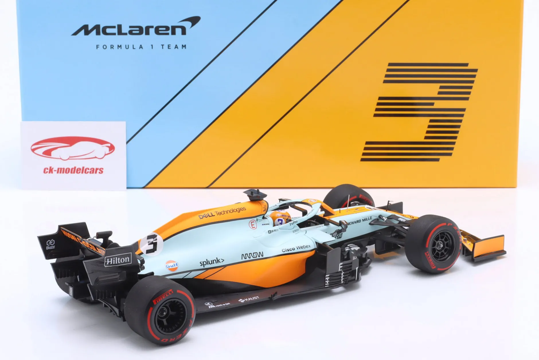 Daniel Ricciardo McLaren MCL35M Gulf #3 Monaco GP Formel 1 2021 1:18 Minichamps