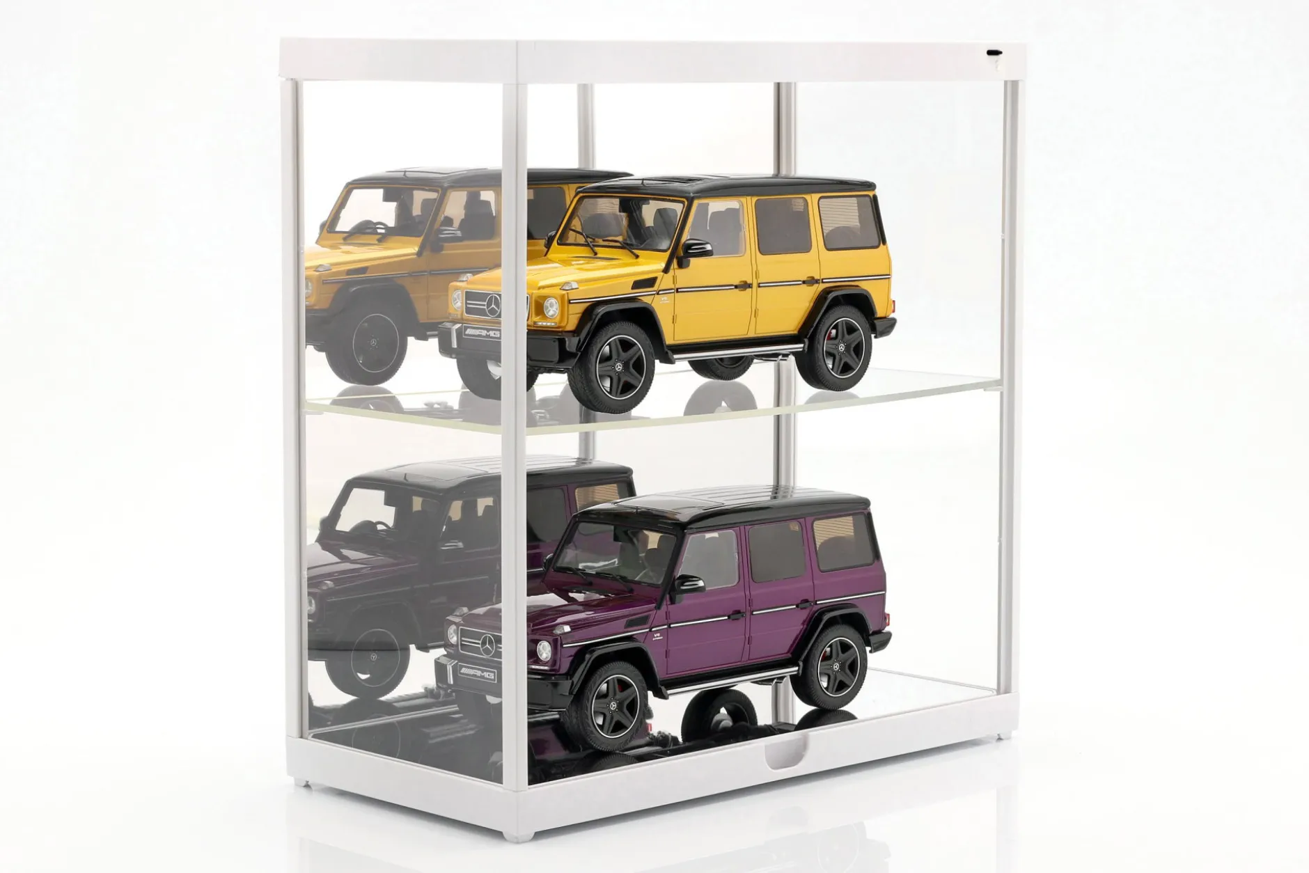 Doppelvitrine mit LED-Beleuchtung für Modellautos im Maßstab 1:18 weiß Triple9