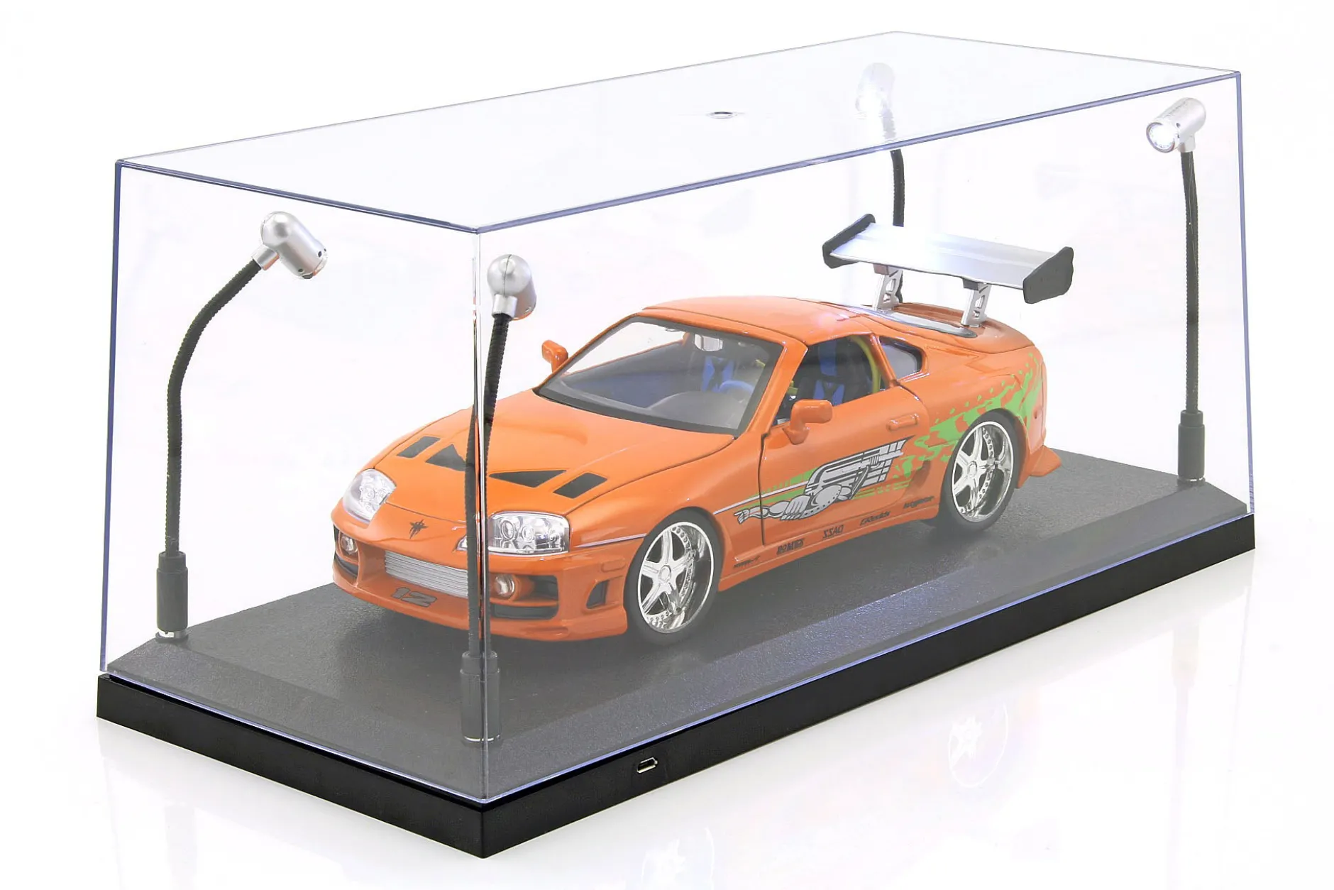 Einzelvitrine mit 4 beweglichen LED-Lampen für Modellautos im Maßstab 1:18 Triple9