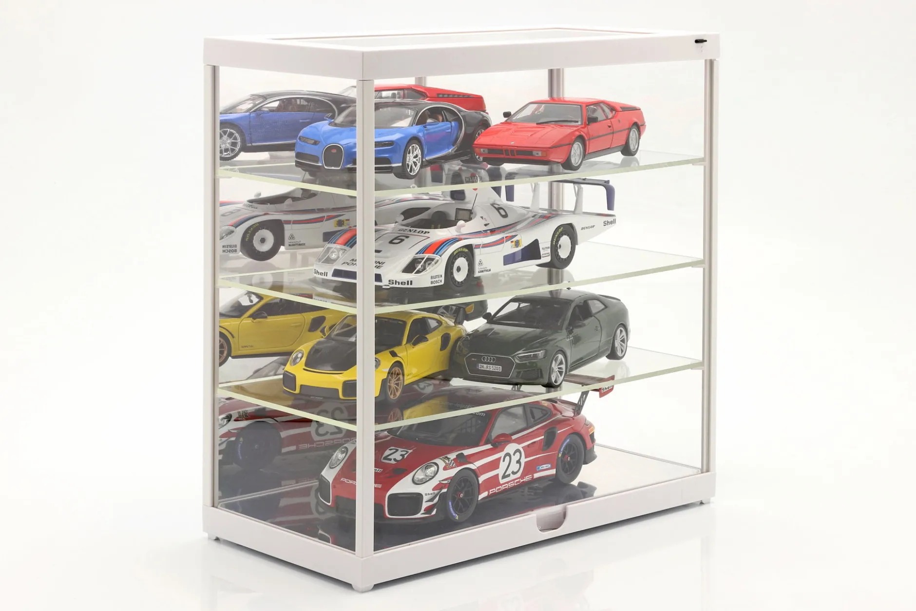 Einzelvitrine mit LED-Beleuchtung und Spiegel für 1:18 / 1:24 weiß Triple9