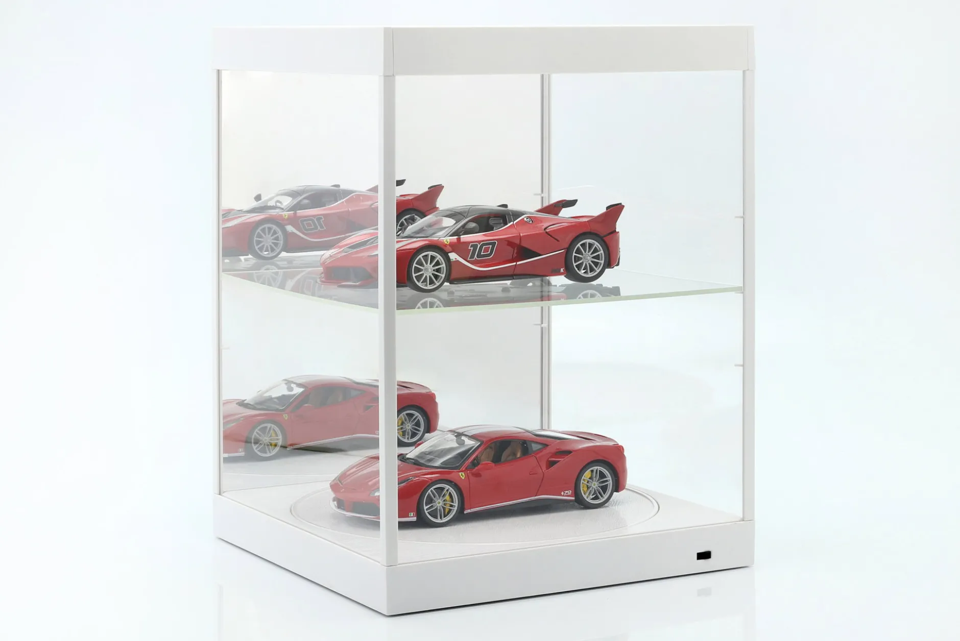 Einzelvitrine mit LED-Beleuchtung, Spiegel und Drehteller für Maßstab 1:18 weiß Triple9