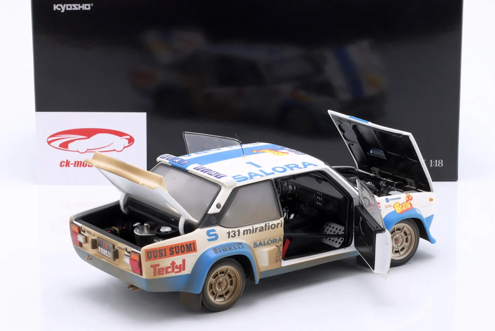 Fiat 131 Abarth Dirty Version #1 Sieger Rallye 1000 Lakes 1980 Alen, Kivimäki 1:18 Kyosho