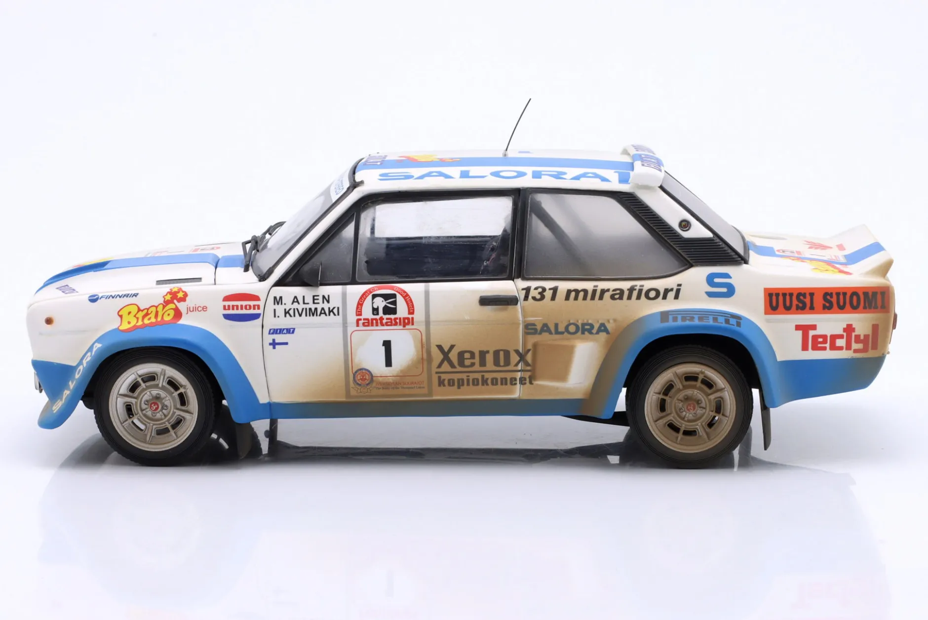 Fiat 131 Abarth Dirty Version #1 Sieger Rallye 1000 Lakes 1980 Alen, Kivimäki 1:18 Kyosho