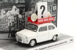 Fiat 600D Baujahr 1963 Italienisches Wahl Propaganda Fahrzeug weiß 1:43 Brumm