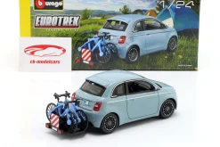 Fiat 500E mit Fahrradträger Baujahr 2023 blau 1:24 Bburago