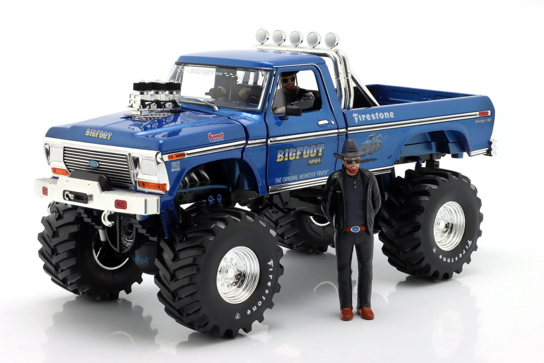 Ford F-250 Monster Truck 48-inch Tires Bigfoot #1 1974 mit 2 Figuren 1:18 Greenlight